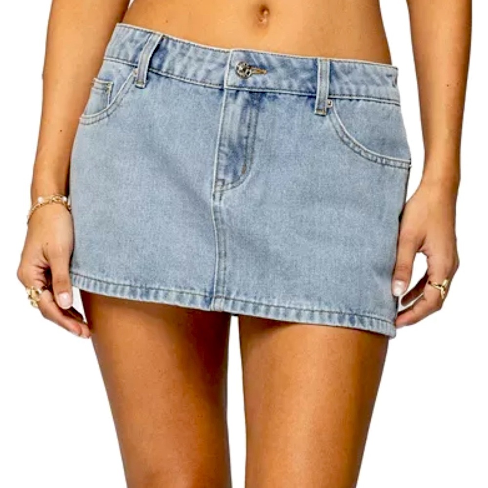 EDIKTED Light Wash Denim Mini Skirt